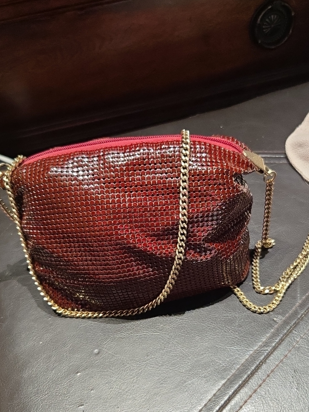 Glomesh ~ Shimmering Red Metallic Chain Crossbody Bag